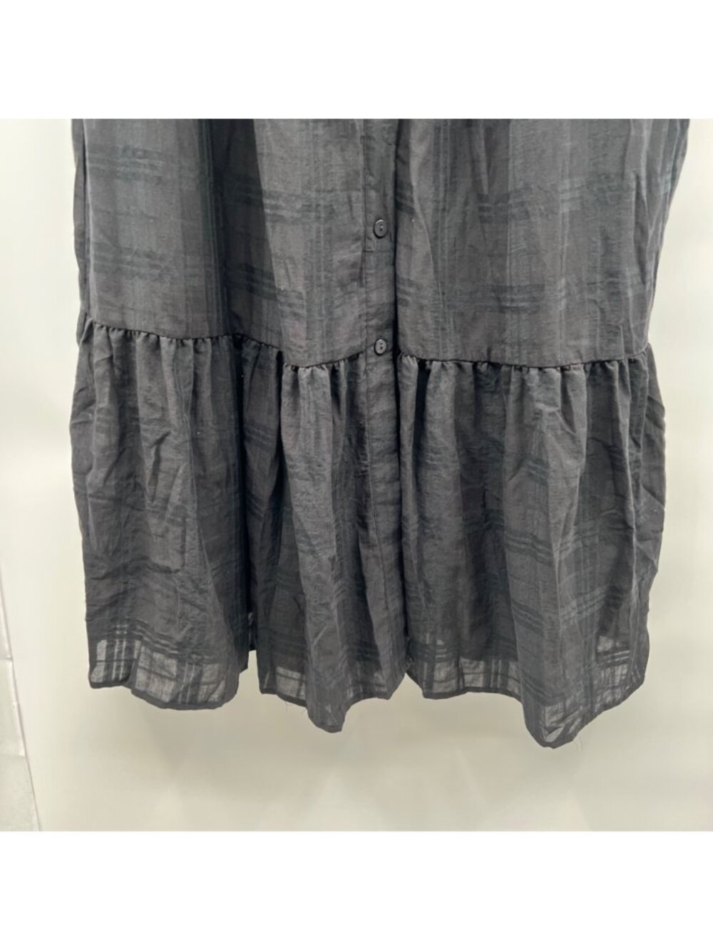 Ophelia Roe Poplin Tiered Maxi Dress Short Sleeve Collared Black Plaid Size XL - Picture 3 of 9